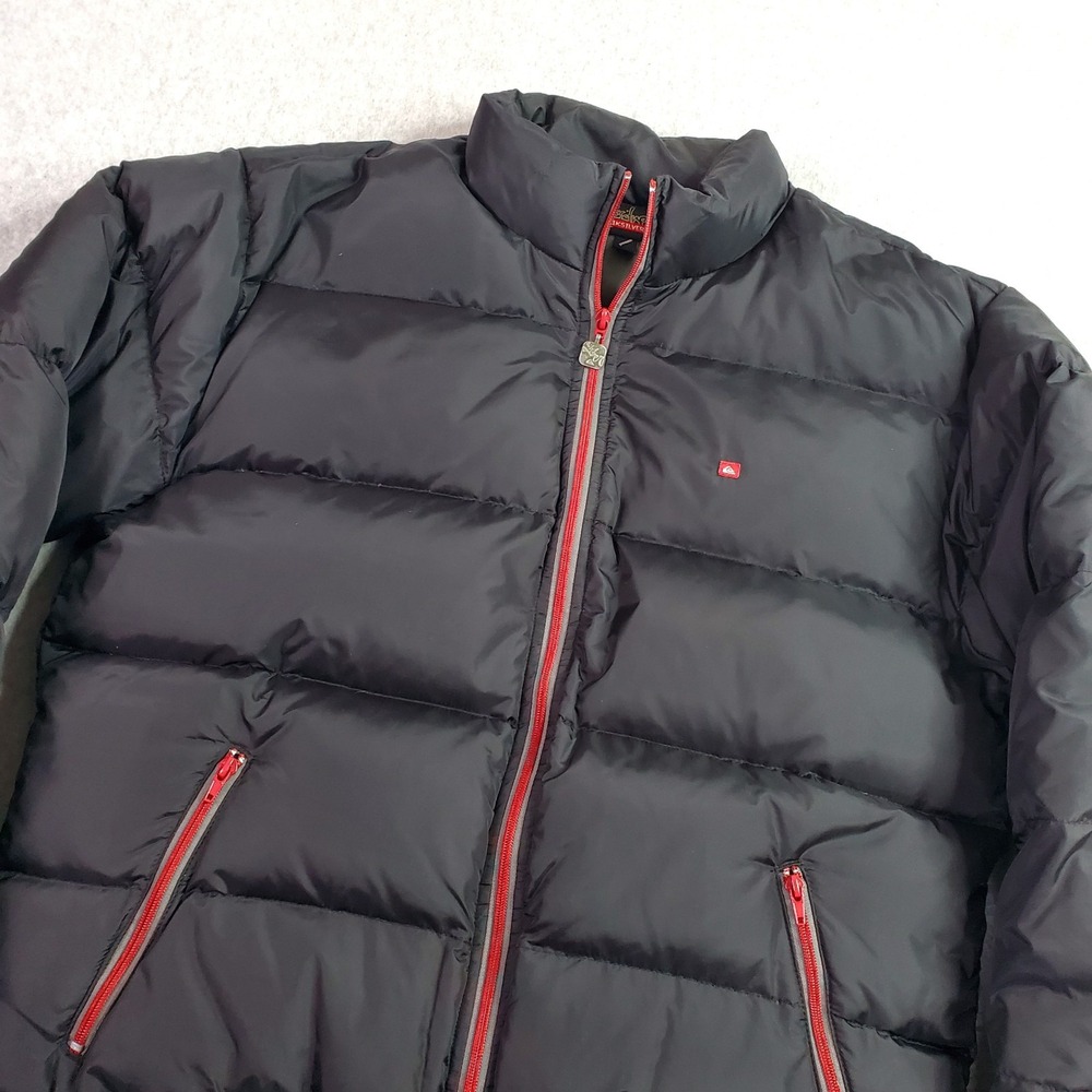 VTG Quiksilver Snow Jacket Mens Large Black/Red Puffer Down Feather Full Zip Y2K